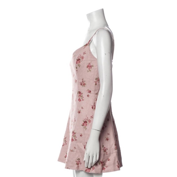 Reformation Holt Mini linen Dress Tea Time Pink Floral - Picture 2 of 3